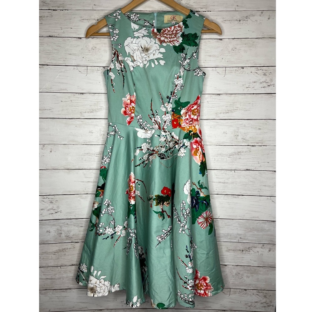Grace Karin vintage floral print a line dress